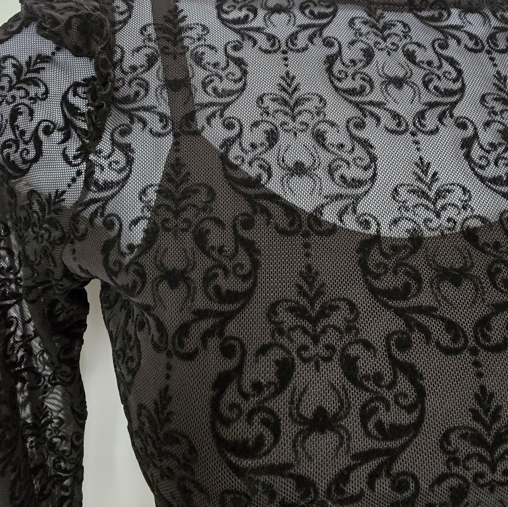 NWT Rare Disturbia Delena Flared Jumpsuit Goth Sheer Flocked Spider Ruffle XS - Picture 6 of 16